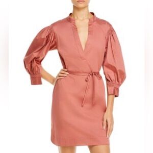 NWT Rebecca Taylor Twill Belted Terracotta Long 3/4 Sleeve A Line Dress